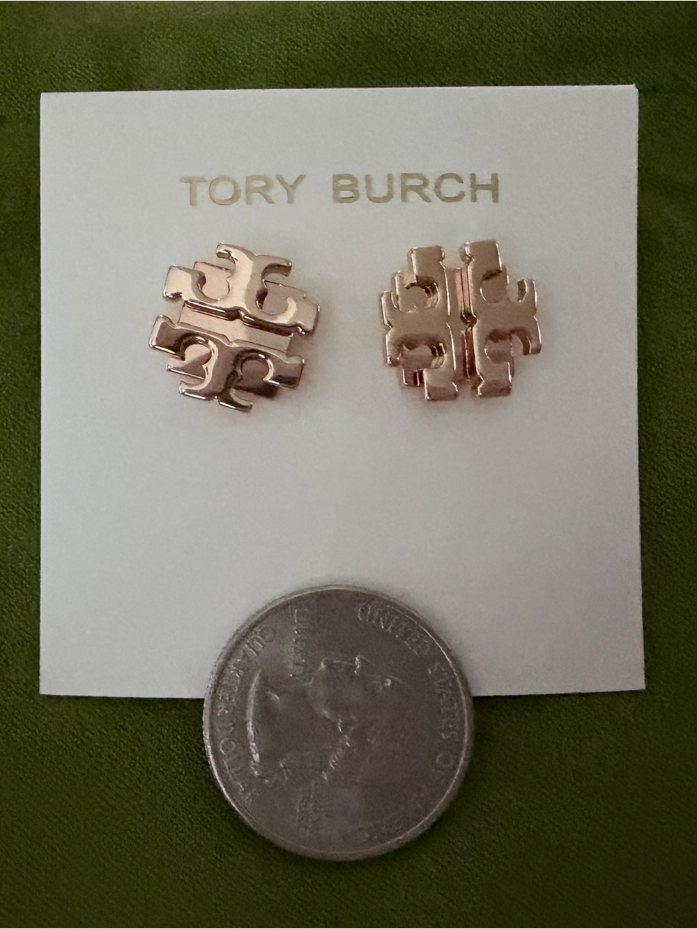Tory Burch Rose Gold Double-T Logo Stud Earrings - Picture 4 of 7